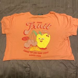 Short sleeve, coral crop top.